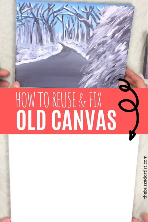 How to reuse and fix old canvas. Learn how to repurpose canvas and upcycle to save money and make more art. How To Reuse Canvas Painting, How To Paint Over A Canvas Picture, Reuse Old Canvas Painting, How To Reuse A Canvas, Reusing Canvas Paintings, How To Paint Over Old Canvas Painting, Canvas Upcycle Diy, Painting Over Old Canvas Art, Repurpose Old Canvas Art