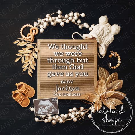 Surprise Pregnancy Announcement Digital Baby Announcement Funny Unexpected We thought we were through but God gave us you, Editable Template by LalalandBabyShoppe on Etsy