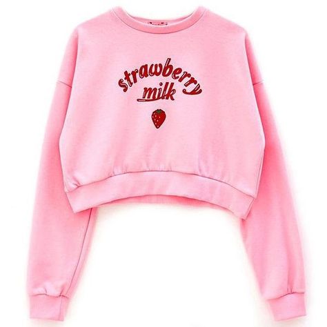 Strawberry Milk Sweatshirt (£25) ❤ liked on Polyvore featuring tops, hoodies, sweatshirts, sweaters, pink top and pink sweatshirts Strawberry Clothing, Pink Sweatshirts, Aesthetic Hoodies, Crop Top Pink, Art Outfits, Outfits Polyvore, Strawberry Milk, Pink Crop Top, Preppy Outfit