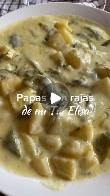 Claudia Altamirano Morales on Instagram: "Papas con rajas de chile poblano,  esta es una receta de mi Tia Elisa y mi prima Elia Maria @eliamoraless me la pasó para poder compartirla con ustedes, es una delicia.  Ingredientes  🥔 60 gramos de mantequilla con sal 🥔 3 papas medianas peladas y cortadas en cubos 🥔 3 chiles poblanos asados y hechos rajas  🥔 200 gramos de crema espesa, yo utilicé crema @lechelala1official  🥔 150 gramos de queso Chihuahua (si usas otro tipo de queso el resultado no va a ser el mismo 🥔 Sal y pimienta  Modo de Preparación  🥔 En un sartén caliente ponemos la mantequilla, cuando esté derretida colocamos las papas peladas y cortadas en cubos medianos, sazonamos con sal y pimienta, dejamos hasta que estén bien doraditas y cocidas, ten paciencia. 🥔 Para las rajas Chile Poblano, Macaroni, On Instagram