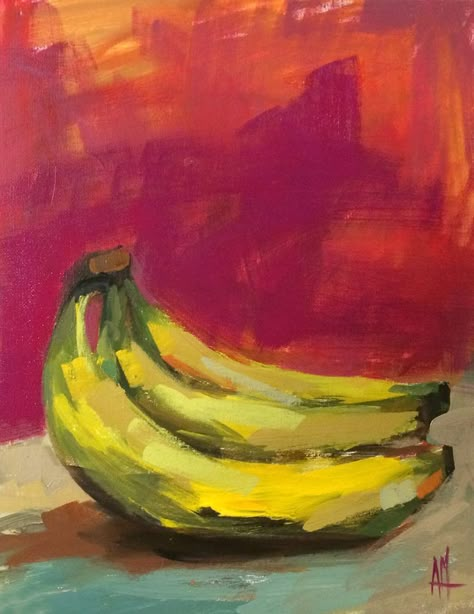 BUNCH OF BANANAS BY ANGELA MOULTON. A brightly colored semi abstract painting of our favorite fruit!! #bananas #art SEE MORE ART NOW www.twobananasart.com Fruit Oil Painting, Oil Painting Basics, Farmer Painting, Color Art Lessons, Banana Painting, Bunch Of Bananas, Angela Moulton, Watercolor Art Journal, Oil Painting Inspiration