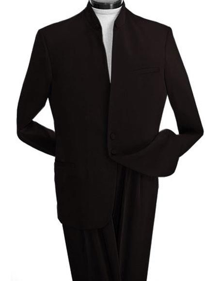 SKU#CH422 Mens Black 2 Buttons Banded Collar Mandarin Suits 100% Wool Jacket & Pleated Pants Nehru Style Clergy Robes, Man Suit, Swag Men, Roger Nelson, Men’s Suits, Mens Band, Men's Suits, Band Collar, Pleated Pants