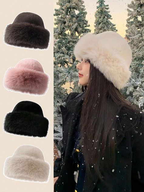 Fluffy Bucket Hat For Women, Winter Korean Style, Thickened Warm Soft Crown Hats | SHEIN USA Women Bucket Hat, Cute Winter Hats, Fluffy Bucket Hat, Winter Fur Hat, Classy Winter Outfits, Crown Hat, Hair Band Accessories, Future Style, Fancy Hats