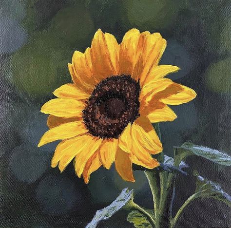 Sunflower Acrylic Painting, Sunflower Acrylic, Sunflower Watercolor Painting, Sunflower Artwork, Drawing Arts, Cadmium Yellow, Canvas Art Projects, Acrylic Painting Flowers, Cute Canvas Paintings