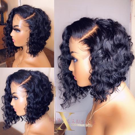 Short Bob With Deep Side Part, Jerry Curl Weave Sew In Hairstyles, Middle Part Deep Wave Bob, Deep Wave Quick Weave Bob, Wave Bob Black Women, Body Wave Bob Quick Weave, Short Quick Weave Bobs For Black Women, Deep Wave Sew In With Closure Side Part, Deep Wave Bob Black Women