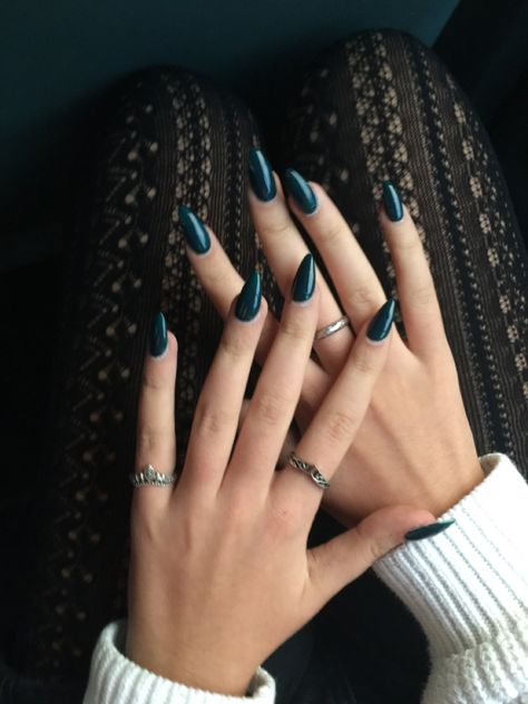 Dark Jewel Tone Nails, Dark Teal Almond Nails, Dark Teal Chrome Nails, Dark Turquoise Nails Acrylic, Dark Emerald Nails, Dark Teal Blue Nails, Dark Almond Acrylic Nails, Turquoise Nails French, Dark Aqua Nails