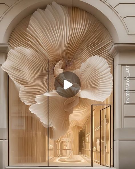 Hera Kim on Instagram: "✨ "Kinetic flower facade" An interactive experience where petals gracefully dance 🤍 **This is a conceptual design, not an official design of the brand 🙏🏻 #conceptualart . . . . . #aiartcommunity #aiart #aiartwork #aiartists #midjourneyaiart #midjourneyartwork #midjourneyarchitecture #archdesigndaily #digitalartwork #generativeart #designmidjourney #parametricarchitecture #midjourneygallery #tinkertailorart #ai아트 #ai디자인" Conceptual Art Installation, Kinetic Architecture, Celine Fashion, Shop Facade, Interactive Experience, Parametric Architecture, Partition Design, Marble Wallpaper, Dubai Mall