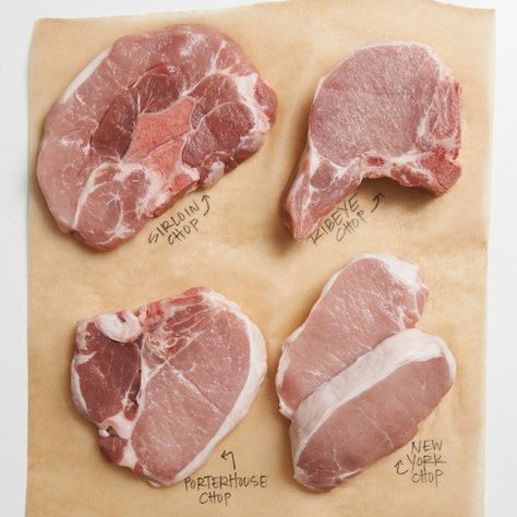 Cuts of Pork Chops on Butcher Paper Best Pork Chop Recipe, Pork Ribs Grilled, Breaded Pork Chops, Cooking Pork Chops, Fried Pork Chops, Lean Pork, Pork Ham, Grilled Pork Chops, How To Cook Pork