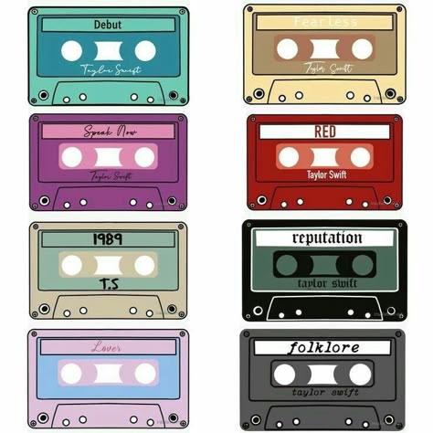 Taylor Swift Album Cassette, Cassette Tapes Taylor Swift, Taylor Swift Stuff To Draw, Taylor Swift Printouts, Taylor Swift Poster Drawing, Scrapbook Taylor Swift Ideas, Taylor Swift Albums Drawing, Taylor Swift Box Craft Template, Taylor Swift Door Decs