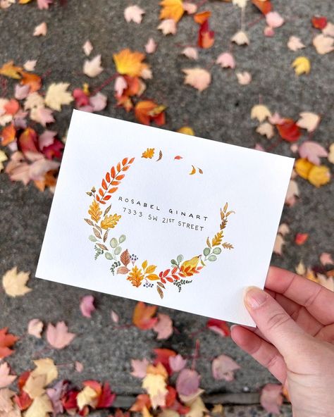 Paper Source UVillage | Day 26: Watercolors #bewitchingenvelopes #papersource #watercolor #micronpen #handlettering #snailmail #fall #autumn | Instagram Fall Envelope Art, Fall Handlettering, Autumn Calligraphy, Autumn Instagram, Envelope Art, Calligraphy Typography, Paper Source, Fall Autumn, Hand Lettering