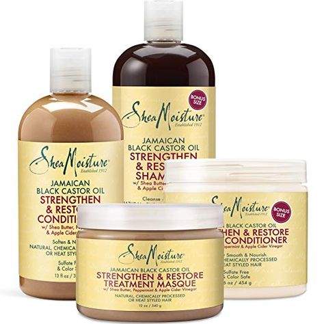 Click here to buy the Shea Moisture Strengthen Grow & Restore Combo Bundle for yourself or that special natural on your holiday list. Jamaican Black Castor Oil Shampoo, Shea Moisture Shampoo, Castor Oil Shampoo, Curl Products, Jamaican Castor Oil, Skin Vitamins, Castor Oil For Hair Growth, Hair Care Growth, Hair Care Regimen