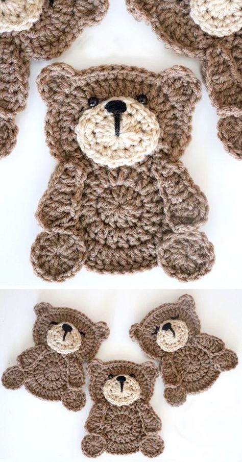 Bear Hat Crochet, Teddy Bear Applique, Diy Finger Knitting, Bear Applique, Piercing Septum, Hat Crochet Pattern, Bear Crochet, Newborn Blankets, Crochet Teddy Bear