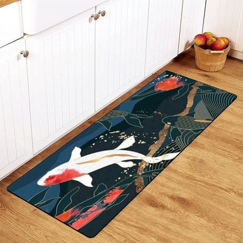 Bus Kitchen, Koi Fish Decor, Japanese Rug, Fish Rug, Office Farmhouse, Room Addition, Farmhouse Laundry, Runner Carpet, Room Additions