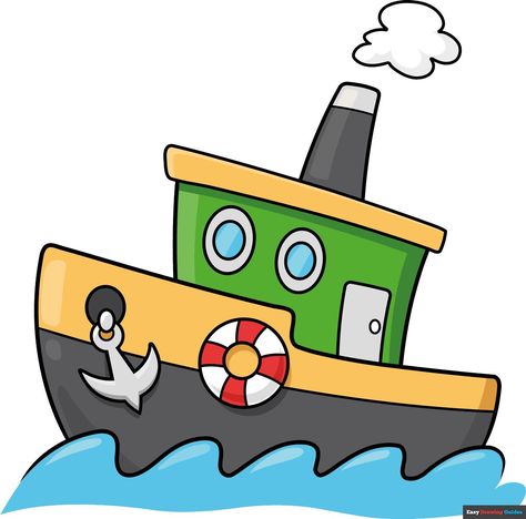 Learn How to Draw an Easy Cartoon Boat: Easy Step-by-Step Drawing Tutorial for Kids and Beginners. See the full tutorial at https://easydrawingguides.com/how-to-draw-an-easy-cartoon-boat/ . Yacht Drawing, Cartoon Boat, Transportation Preschool Activities, Bicycle Drawing, Kids Boat, Boat Cartoon, Easy Cartoon, Boat Drawing, Easy Drawing Tutorial