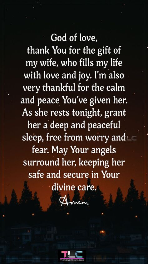 Discover the beauty and warm essence of cherishing your beloved wife or girlfriend through a heartfelt Good Night Prayer for her, effectively intertwining love with divine serenity for a peaceful night's rest. These prayers focus on seeking God’s guidance and wisdom for your wife in all aspects of her life. The prayers seek divine insight to guide her choices. Get more good night prayer before sleep for her, good night prayer quotes for her and those short good night prayers for her. Good Night Prayer Images, Good Night Prayers, Prayer For My Wife, Goodnight Quotes Romantic, Sweet Good Night, Cute Good Night Quotes, Love Couch, Sweet Good Night Messages, Prayer Before Sleep