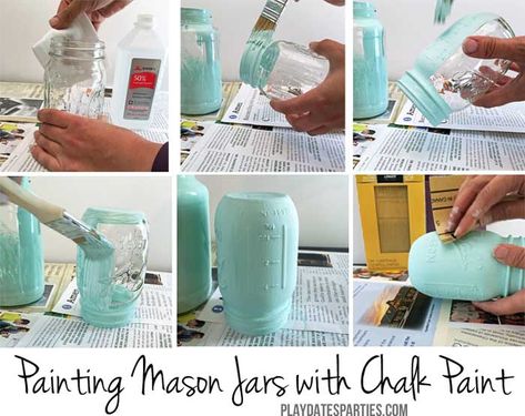 Best Paint For Glass, Painting Canning Jars, Jars Painting, Crafts With Glass Jars, Homemade Chalk Paint, Chalk Paint Mason Jars, Painting Glass Jars, Chalk Crafts, Painted Glass Bottles