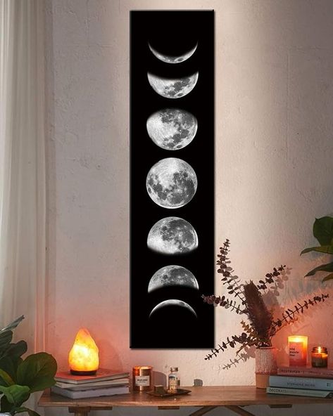 Art Painting Black And White, Black And White Moon, Decoration For Bedroom, Black Canvas Art, Painting Black And White, Moon Canvas, Black Canvas Paintings, Giclee Abstract, Space Artwork