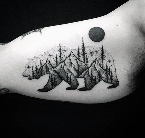 Top 57 Tree Tattoo Ideas [2020 Inspiration Guide] California Bear Tattoos, Blatt Tattoos, Tree Tattoo Men, Bear Tattoo Designs, New Tattoo Designs, Bear Tattoos, Landscape Tattoo, Forest Tattoos, Tree Tattoo Designs