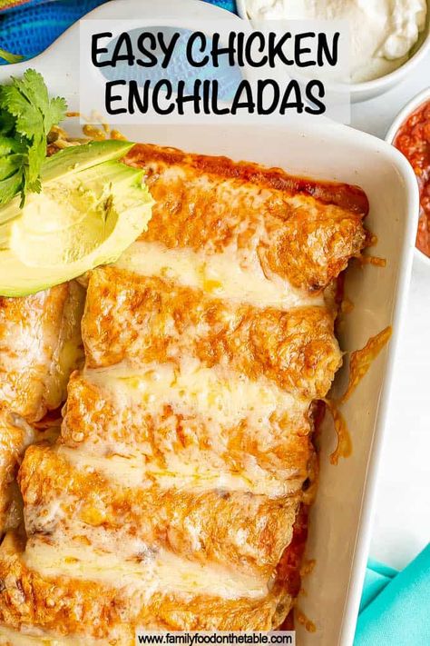 Chicken enchiladas are full of a perfectly seasoned chicken mixture, topped with enchilada sauce and cheese, and baked until bubbly for a delicious and hearty dinner the whole family will love. Lunch Meals For Work, Healthy Cheap Dinners, 6 Week Meal Plan, June Meal Plan, Weekly Dinner Plan, Mexican Nachos, Shredded Chicken Crockpot, Yogurt Cheese, Light Summer Meals