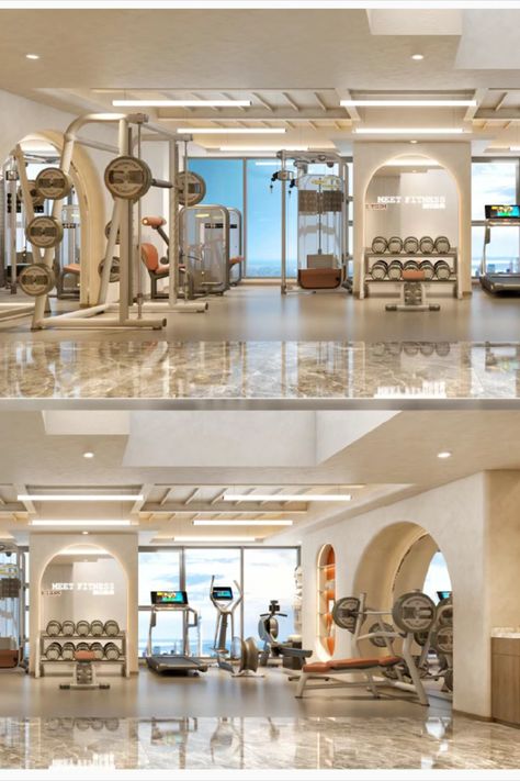 Ladies Only Gym Interior, Mansion Gym Room, Women Only Gym Design, Aesthetic Gym Equipment, Gym Interior Design Ideas Modern Luxury, Luxury Gym Interior, Gym Bloxburg, Bloxburg Gym Ideas, Indoor Gym Home