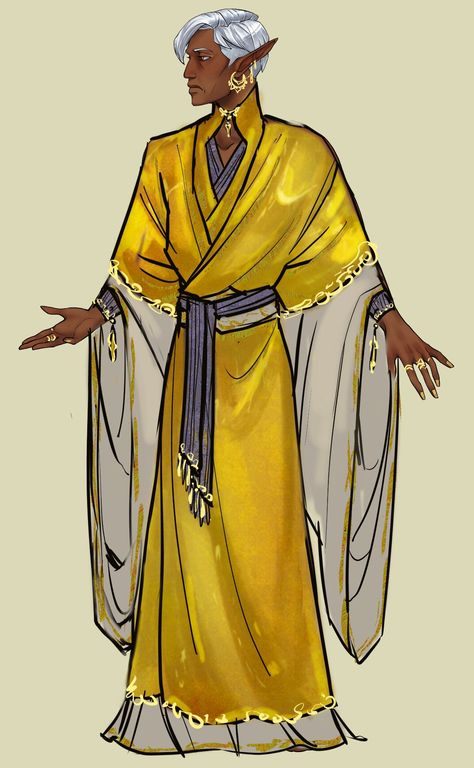 Yellow Tiefling Male, Orym Critical Role Art, Dalen's Closet Critical Role, Beauregard Critical Role Art, Yussa Errenis Critical Role, Dnd Elves, Elf Characters, Modern Magic, Elf Clothes