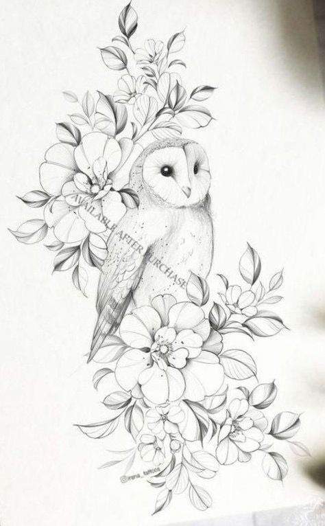 White Owl Tattoo, Owl Thigh Tattoos, Positivity Tattoo, Barn Owl Tattoo, Floral Illustration Art, Realistic Owl Tattoo, Cute Owl Tattoo, Cute Animal Tattoos, Around Arm Tattoo