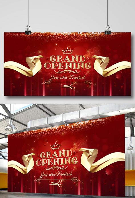 Grand Opening Banner Red Gold#pikbest#Templates#Signage#Banner stand Grand Opening Banner Design, Grand Opening Design, Grand Opening Background, Opening Background, Grand Opening Poster, Grand Opening Banner, Standing Signage, Gifts Banner, Banner Red