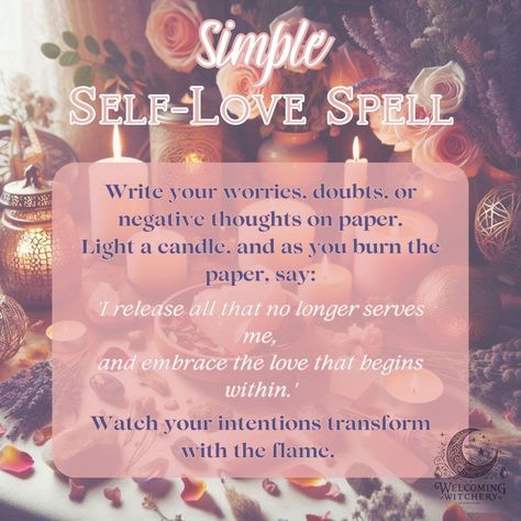 Create a peaceful, loving energy around you by releasing negativity and making space for self-love. This simple self-love spell helps you reconnect with your inner power. ✨ #SelfLoveSpell #Witchcraft #ManifestYourMagic #ReleaseNegativity #WitchyRituals #Spellwork #PaganRituals #CandleMagic #MagicalSelfCare Simple Spells For Beginners, Easy Witchcraft, Crystal Knowledge, Self Love Spell, Simple Spells, Hearth Witch, Beginner Witch, Witch Tips, Spells For Beginners