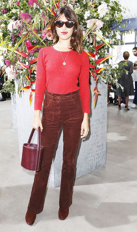 This Is Exactly What to Wear With Corduroy Pants | Who What Wear UK Corduroy Pants Outfit, 70s Pants, Brown Corduroy Pants, Retro Pants, Cropped Flare Pants, Jeanne Damas, Red Turtleneck, Brown Corduroy, Cropped Flares