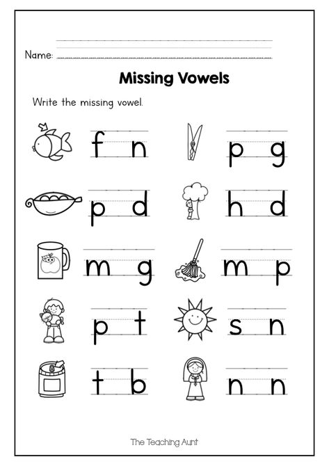 Missing Vowel Worksheets for Kindergarten - The Teaching Aunt Phonics Worksheets Kindergarten Phonics Worksheets, Language Worksheets For Kindergarten, Vowels Worksheet For Kindergarten, Missing Vowel Worksheet, A Worksheets For Kindergarten, 3 Letter Words Worksheets, Vowel Worksheets For Kindergarten, Kindergarten English Worksheets, Reading Activities For Kindergarten