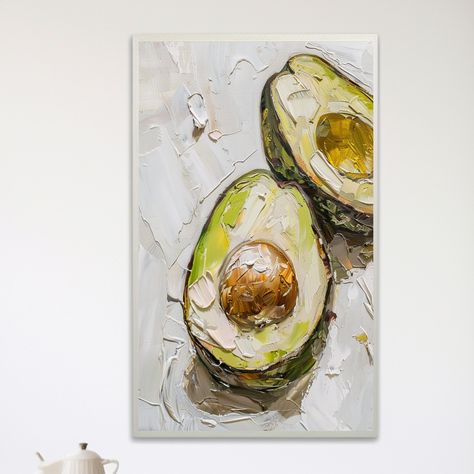 Feeling a bit 'avo-control' over my kitchen decor? 🥑 Spruce it up with this vibrant avocado painting! 🍃 Link in BIO! #AvocadoPainting #KitchenDecor #PrintableArt #HealthyLiving #foodart #avocadoart #walldecor #digitaldownload #homedecor #oilpaintingprint #artforfoodies #modernart #fruitart #avocadolove #artdownload #printablewallart #etsyart #artforsale #artcollectors #kitchenwallart Avocado Painting, Avocado Art, Butterfly Art Painting, Kitchen Art Prints, Abstract Art Painting Diy, Modern Art Paintings, Paintings I Love, Fruit Art, Art Inspiration Painting