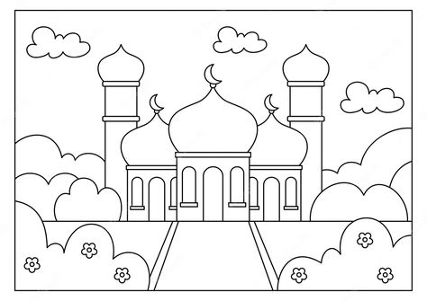 Mosque Drawing, Ramadan Coloring, Muslim Kids Activities, Kindergarten Coloring Pages, Mosque Art, Ramadan Crafts, Muslim Kids, Coloring Sheets For Kids, Formal Shirt