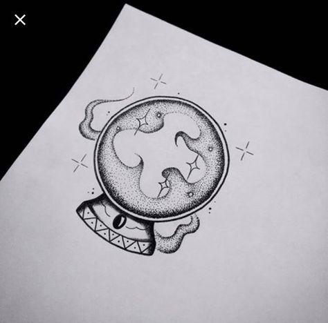 Orb Tattoo Design, Crystal Ball Tattoo Black And White, Crystal Ball Eye Tattoo, Crystal Ball American Traditional Tattoo, Fortune Ball Drawing, Magic Orb Drawing, Small Crystal Ball Tattoo, Crystal Ball Tattoo Design, Crystal Ball Doodle