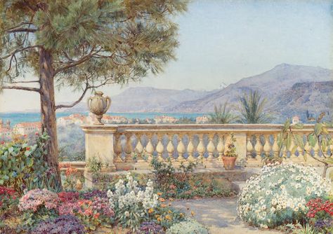 Regency Landscape Painting, Desktop Oil Painting Wallpaper, Old English Aesthetic Wallpaper, French Garden Painting, Old Paintings Landscapes, Garden Aesthetic Desktop Wallpaper, Victorian Garden Painting, English Garden Painting, English Garden Illustration