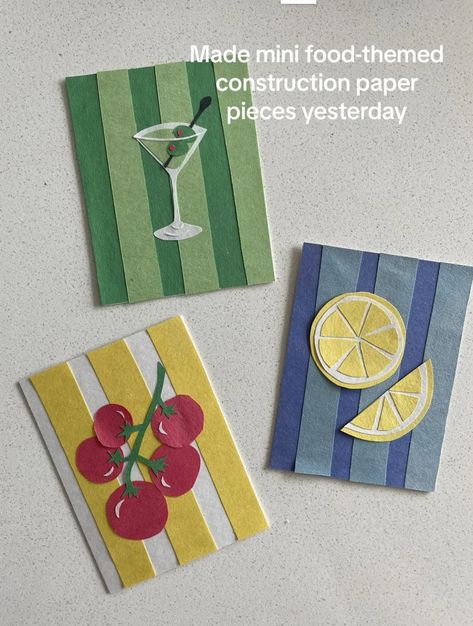 Handmade Collage Card Ideas, Homemade Cards Aesthetic, Postcard Painting Ideas, Penpal Aesthetic Ideas, Index Card Art Ideas, Construction Paper Collage, Cute Aesthetic Birthday Cards, Construction Paper Art, Craft Aesthetic