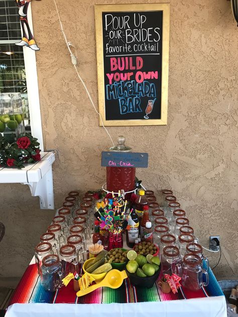 Mexican Party Drink Station, Michelada Station Ideas, Tostiloco Bar, Esquites Bar, Michelada Bar Station, Elote Bar Set Up, Cantarito Bar, Maruchan Bar, Michelada Bar Ideas