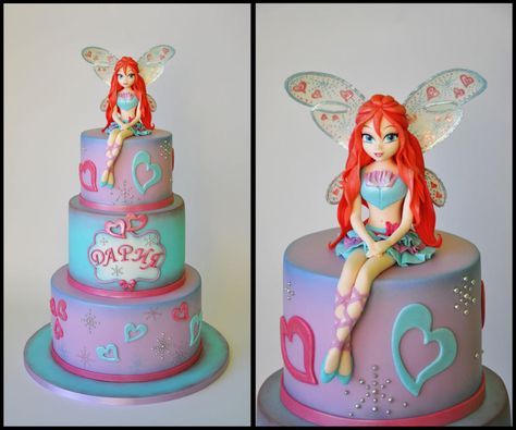 I hate it when I don’t have enough time to work on a cake and I’m not really sure whether I like this one or not. I’m happy with the topper though. Winx Cake, Apple Cake Pops, Fairy Birthday Cake, Cake Designs For Kids, Fondant Cakes Birthday, Club Luxury, Birthday Baking, Girly Cakes, Fantasy Cake