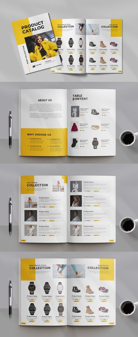 Product catalogue or Catalog design Magazine Template Print Catalog Design, Single Page Brochure Design, Catalog Layout Design Inspiration, Product Catalogue Cover Design, Product Catalog Design Inspiration, Catalogue Design Fashion, Product Brochure Layout, Catalogue Layout Design Product, Product Magazine Layout Design