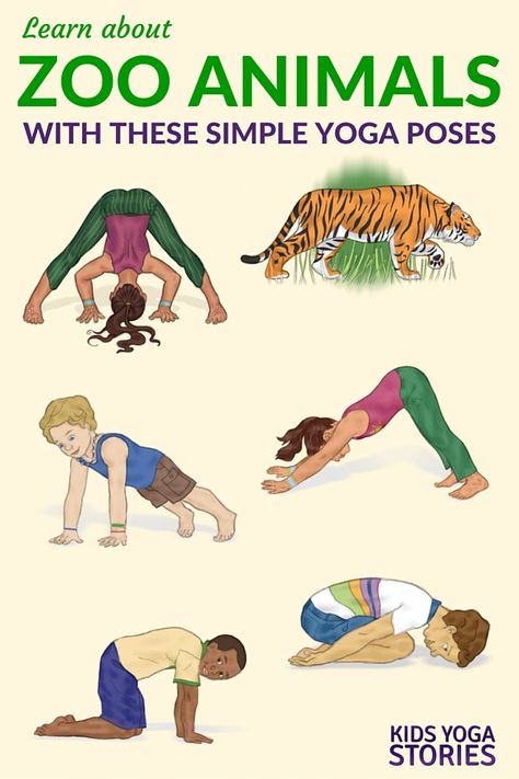 Learn about zoo animals through yoga poses for kids | Kids Yoga Stories Animal Yoga Poses, Zoo Lessons, Zoo Animals Preschool, Preschool Zoo Theme, Preschool Yoga, Zoo Preschool, Yoga Poses For Kids, Zoo Book, Zoo Activities