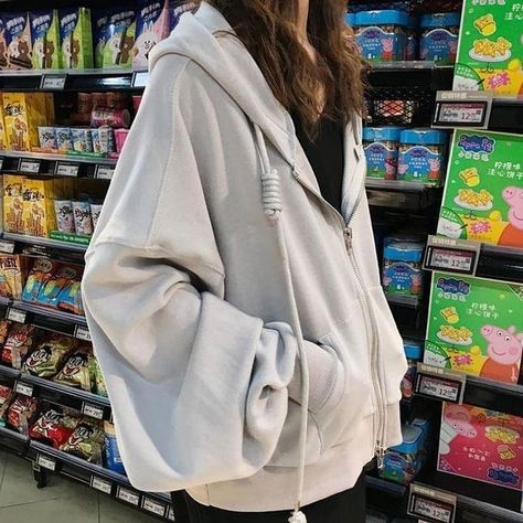 Oversized Outfit, K Fashion, Tumblr Outfits, Sweatshirt Zipper, Korean Girl Fashion, Workout Aesthetic, Hoodie Outfit, 가을 패션, Mode Vintage