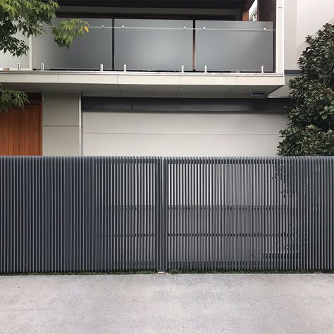 Residential Swing Gate Systems | Secure Entry Fence Modern House, Front Gate Landscaping, Modern Driveway Gate, Exterior Fencing, Gate Landscaping, Modern Gates Driveway, Residential Gate, Modern Iron Gate Designs, Modern Front Gate Design