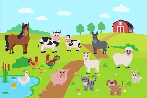 Farmer Cartoon, Classroom Walls Paint, Farm Cartoon, Class Board, Cartoon Sheep, Animals Farm, Duck Pond, Domestic Animals, Classroom Printables