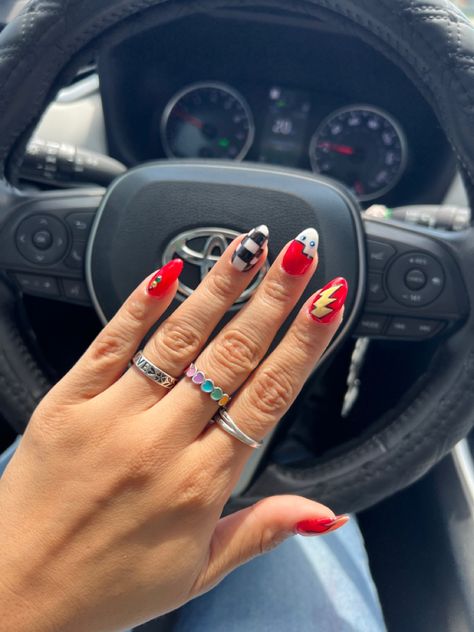 Lightning Mcqueen Nail Art, Disney Car Nails, Disney Cars Theme Nails, Disney Cars Nail Art, Lightning Mcqueen Nails Art Ideas, Cars Inspired Nails, Pixar Cars Nails, Lighting Mcqueen 3rd Birthday Party, Cars Theme Nails