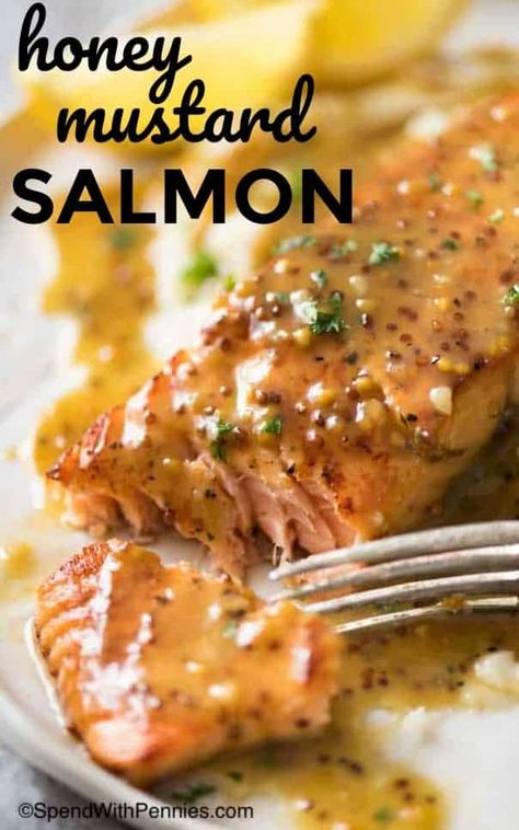 Honey Mustard Salmon - Spend With Pennies Sockeye Salmon Recipes, Honey Mustard Salmon Recipes, Honey Mustard Salmon, Mustard Salmon, Japanese Desserts, Easy Fish Recipes, Fish Recipes Healthy, Baked Salmon Recipes, Salmon Dishes