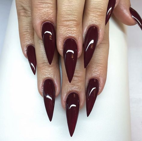 Dark Red Stilleto Acrylic Nails, Wine Red Stiletto Nails, Burgundy Nails Stiletto, Deep Wine Nails, Red Stilleto Nails Designs, Burgundy Stiletto Nails, Ally Nails, Dark Red Stiletto Nails, Burgundy And Black Nails