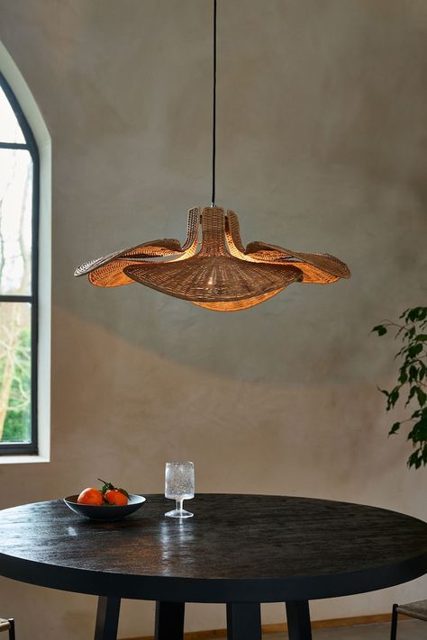 Light Pendants Over Dining Table, Natural Ceiling Light, Vaulted Ceiling Pendant Lights, Rattan Light Fixture Dining Rooms, Rattan Pendant Light Dining Rooms, Pendant Light Over Table, Lighting Over Dining Table, Treehouse Kitchen, Japandi Pendant Light