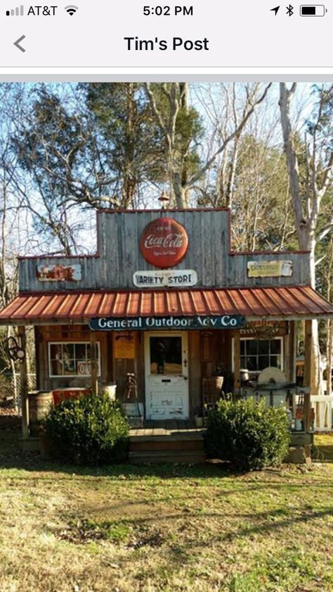 Old General Store Fronts, Western Town Privacy Fence, Old Country Stores Fronts, Old Country Stores Ideas, Rustic Shed Exterior Ideas, Old General Store Ideas, Country Store Fronts, Western Bakery, General Store Ideas Small Towns