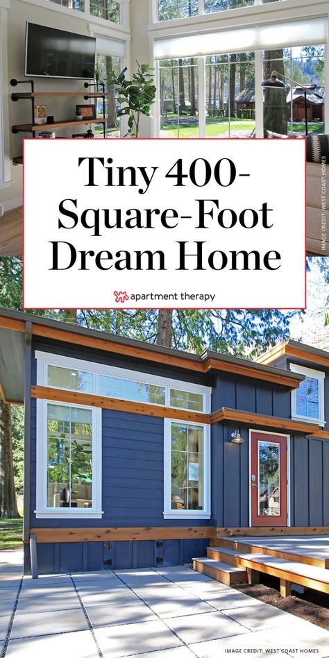 Full One Bedroom Tiny House Layout 400 Square Feet | Apartment Therapy One Bedroom Tiny House, Bedroom Tiny House, Backyard Guest Houses, Tiny House Bedroom, Little House Plans, Small Tiny House, Tiny House Interior Design, Tiny House Layout, Best Tiny House