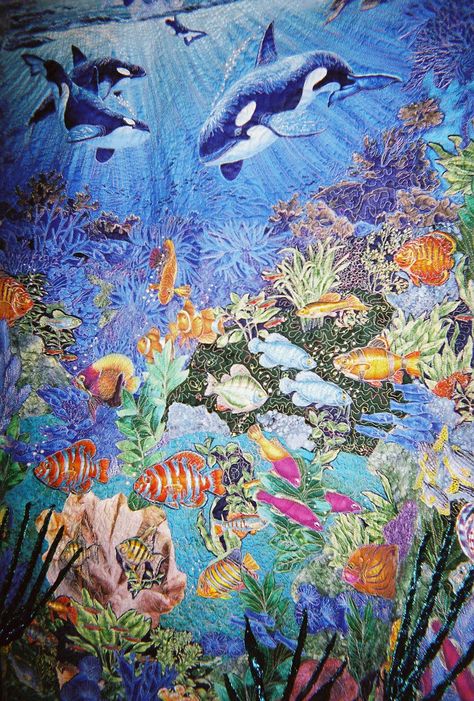 This is the UnderWater Wonders Quilt I entered in the Quilting Blogger's Gallery Contest this past week .This is the first time I have ever ... Seascape Quilts, Ocean Quilt, Turtle Quilt, Quilt Stories, Beach Quilt, Fish Quilt, Sea Quilt, Landscape Quilt, Landscape Quilts