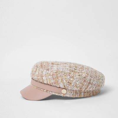 River Island Womens Light pink boucle baker boy hat Bakerboy Hat, News Boy Cap, Light Pink Hat, Elegant Long Sleeve Wedding Dresses, Pink Hats, Funky Hats, Baker Boy Hat, Women Hats Fashion, Stylish Caps